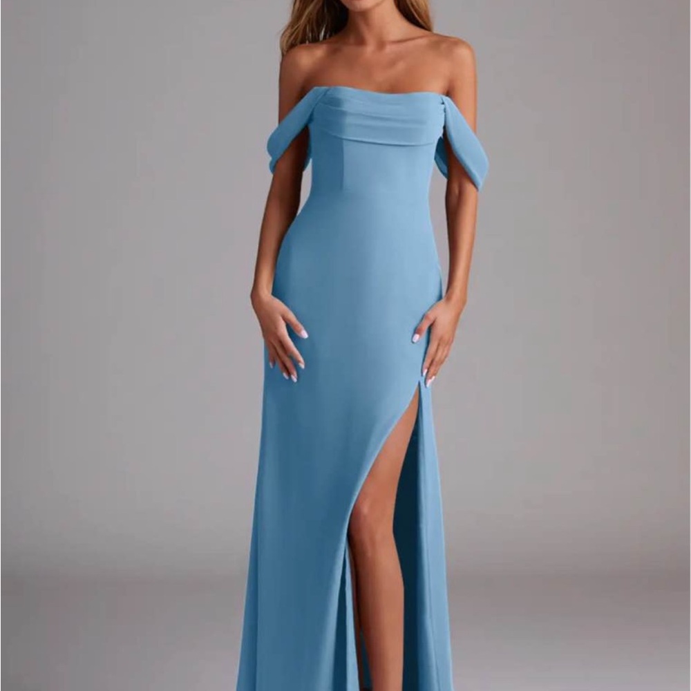 Azazie Saige Dress A8 in Steele Blue Chiffon Bridesmaid Dress